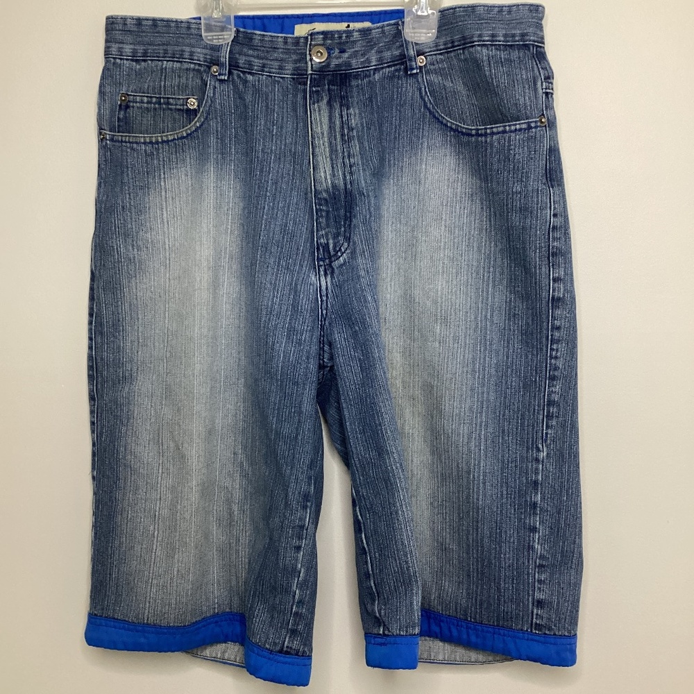 God Body Vintage Denim Shorts Y2K Hip Hop Blue Trim Mens 36 Retro Body Body Deni